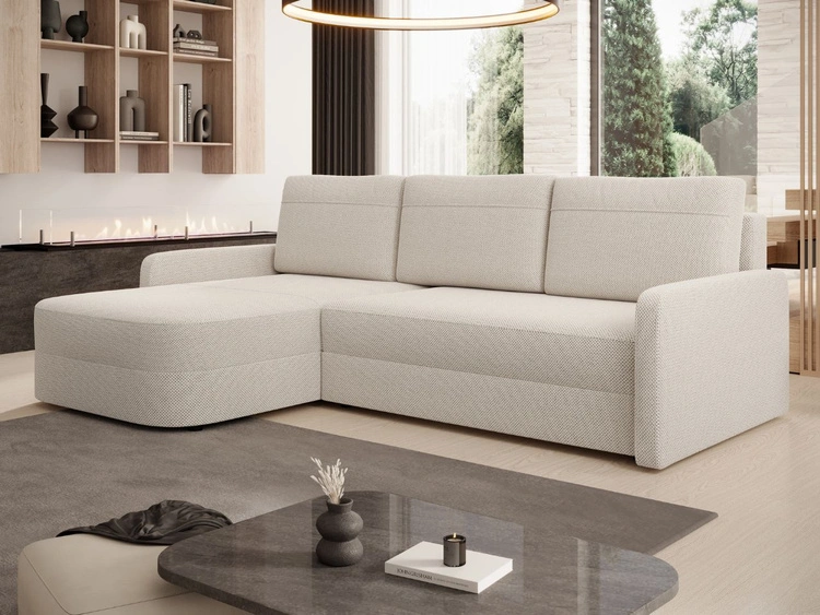 Ecksofa L-Form mit Schlaffunktion und Bettkasten Arvento Beige