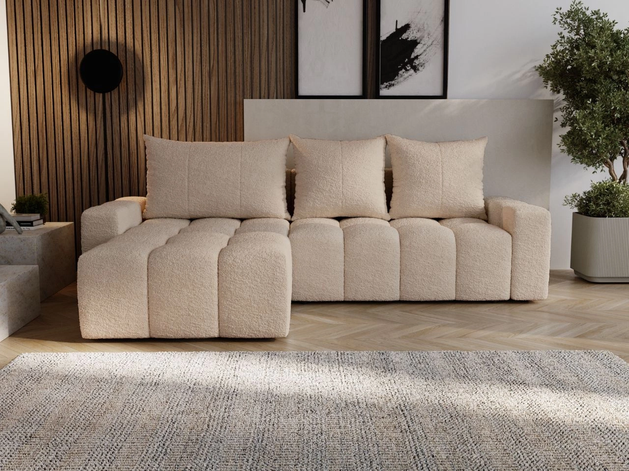 Ecksofa L-Form mit Schlaffunktion und Bettkasten Bresso Beige