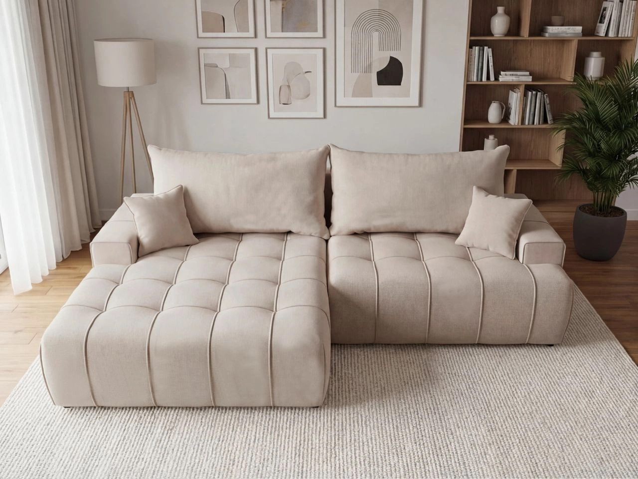 Ecksofa L-Form mit Schlaffunktion und Bettkasten Tulio Links Beige