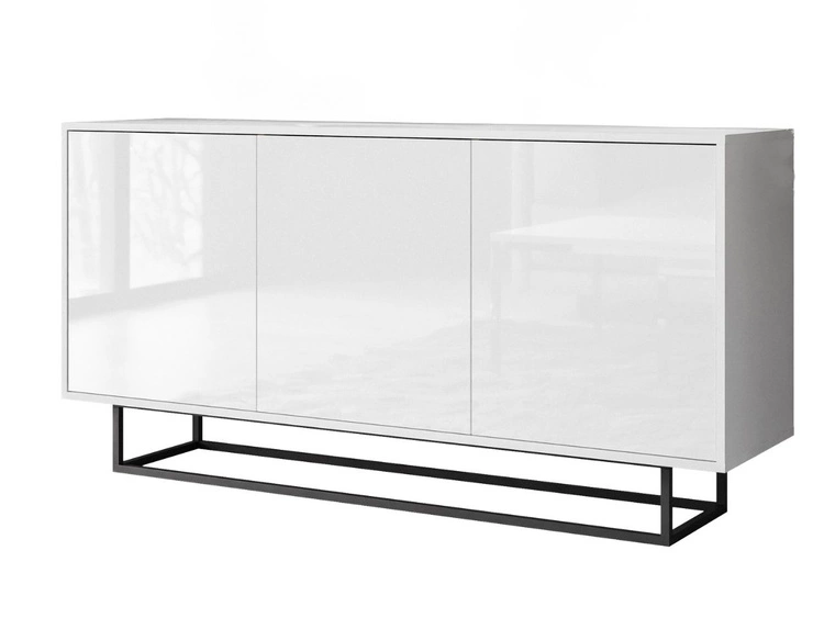 Drehtür-Kommode 154 cm im Glamour-Stil auf schwarzem Gestell Vivance Weiß Hochglanz