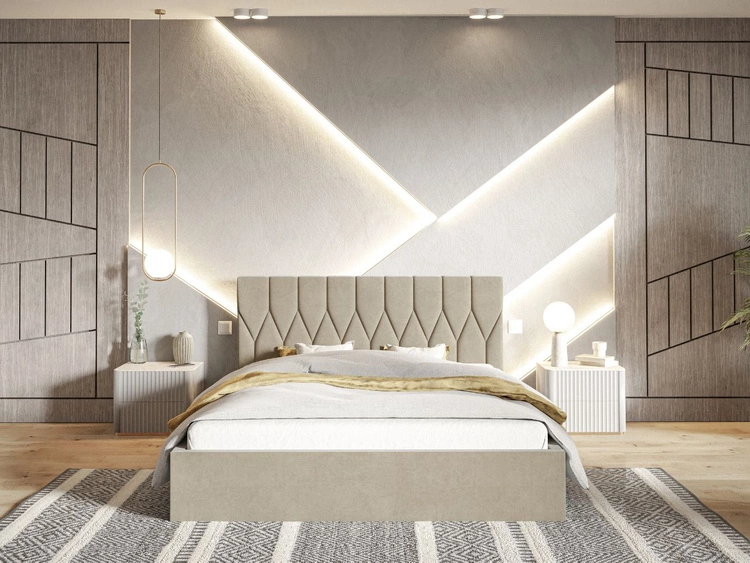 Polsterbett mit Bettkasten und Lattenrost 140x200 Gaja Beige