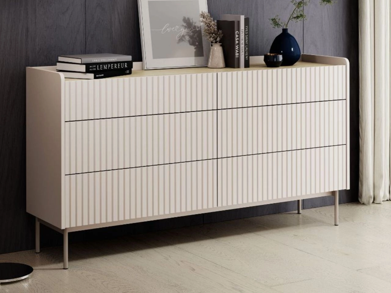 Kommode mit 6 Schubladen Abios Beige, Scandi Eiche