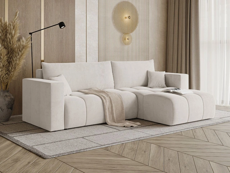 Ecksofa L-Form mit Schlaffunktion und Bettkasten Neva Hellbeige
