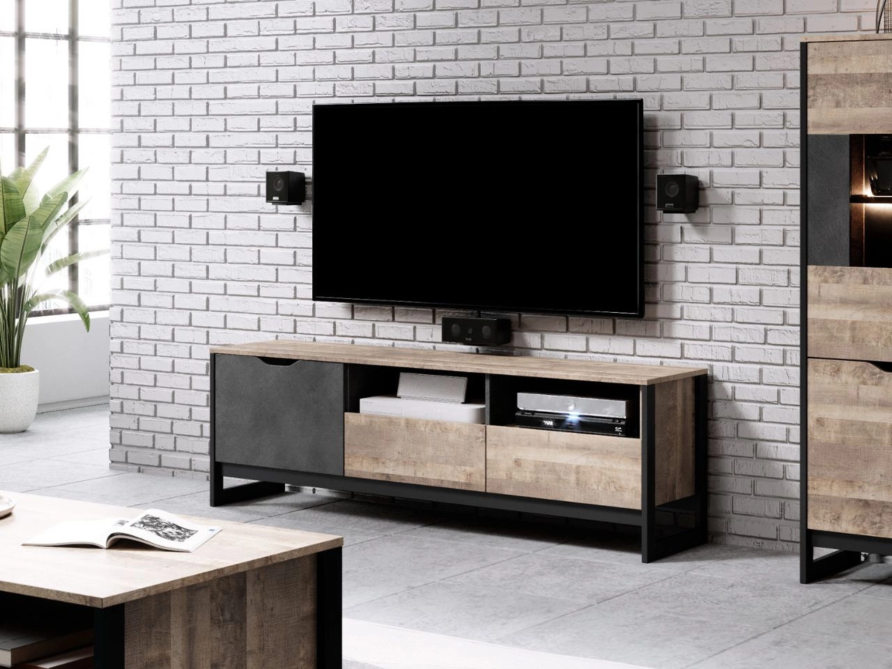TV-Lowboard mit Schubladen und Türen Denis Dunkelbraun