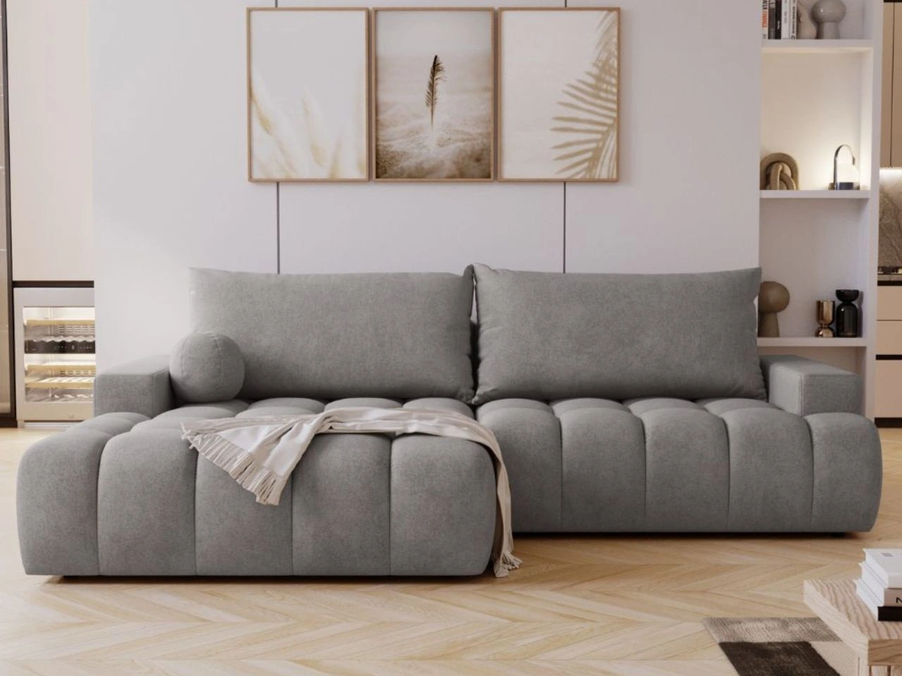 Ecksofa L-Form mit Schlaffunktion und Bettkasten Havi Links Grau