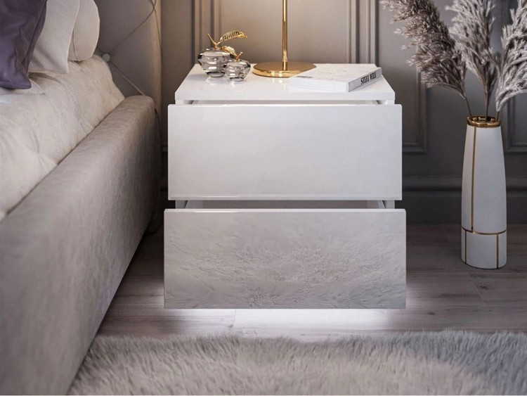 Nachttisch mit zwei Schubladen Nuveo Lux Weiß Hochglanz