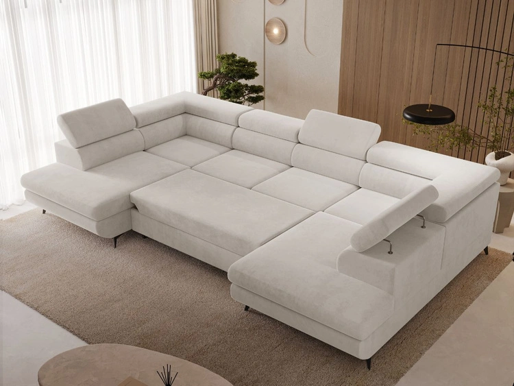 Wohnlandschaft mit Schlaffunktion und Bettkasten Argon Hellbeige