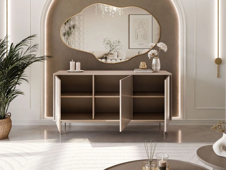 Dreitürige Kommode 154 cm auf kaschmirfarbenen Metallbeinen Vivance Kaschmirglanz