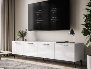 TV-Lowboard mit Türen auf Schwarzen Metallbeinen 200 cm Noaé Weiß Hochglanz