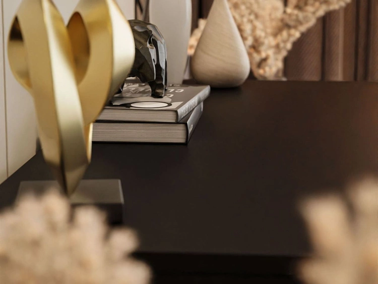 Konsolentisch mit Schubladen, silbernem Gestell und Kristallgriffen Brisa Schwarz Hochglanz