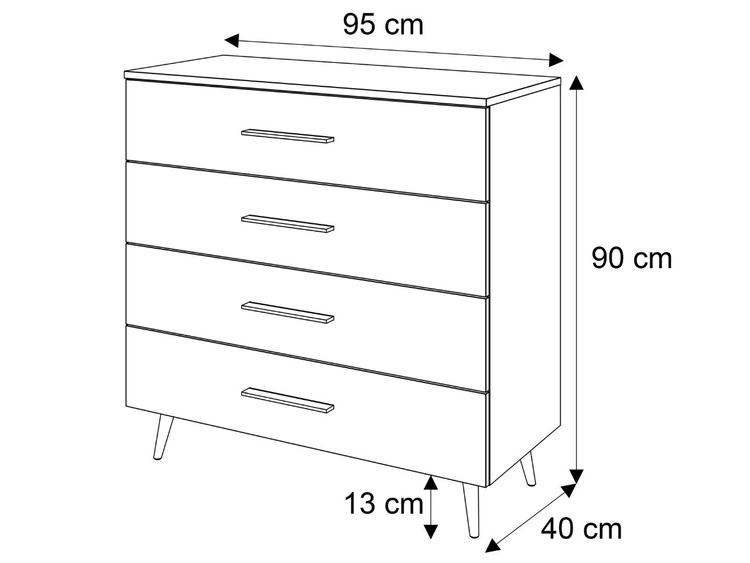Kommode mit vier Schubladen und LED-Beleuchtung auf Goldenen Metallbeinen Nuveo Schwarz Hochglanz