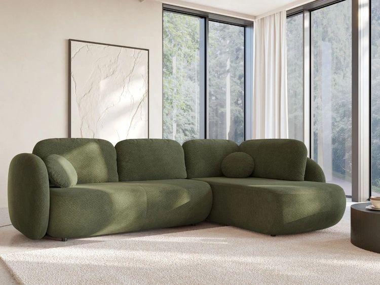 Ecksofa mit Schlaffunktion und Bettkasten Rechts Carino Grün