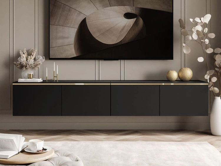 TV-Schrank zum Hängen im Glamour-Stil mit LED-Beleuchtung Celle Schwarz Matt