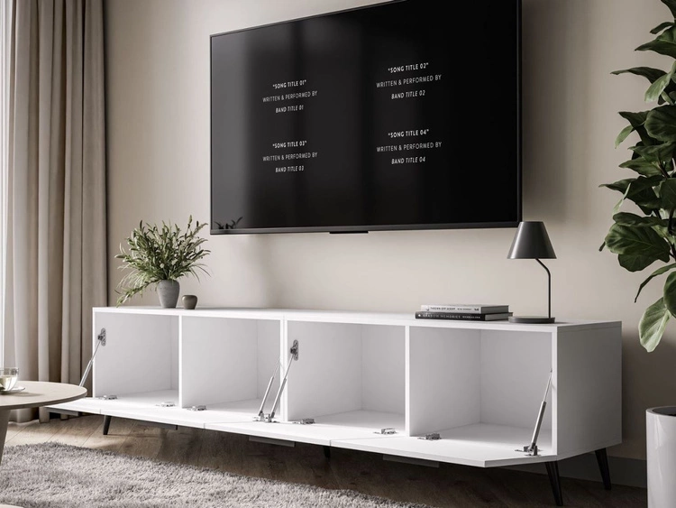 TV-Lowboard mit Türen auf Schwarzen Metallbeinen 200 cm Noaé Weiß Hochglanz