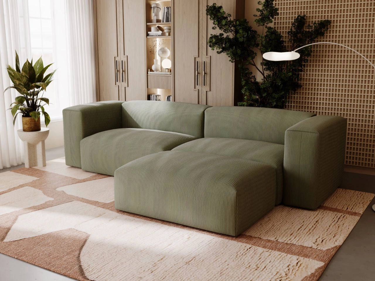 Ecksofa L-Form Rechts Moderne Cord Ecksofa Landi Grün