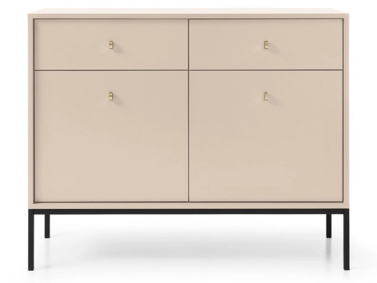 Kommode mit Türen sowie Schubladen mit Schwarz Metallbeinen 104 cm Amor Beige