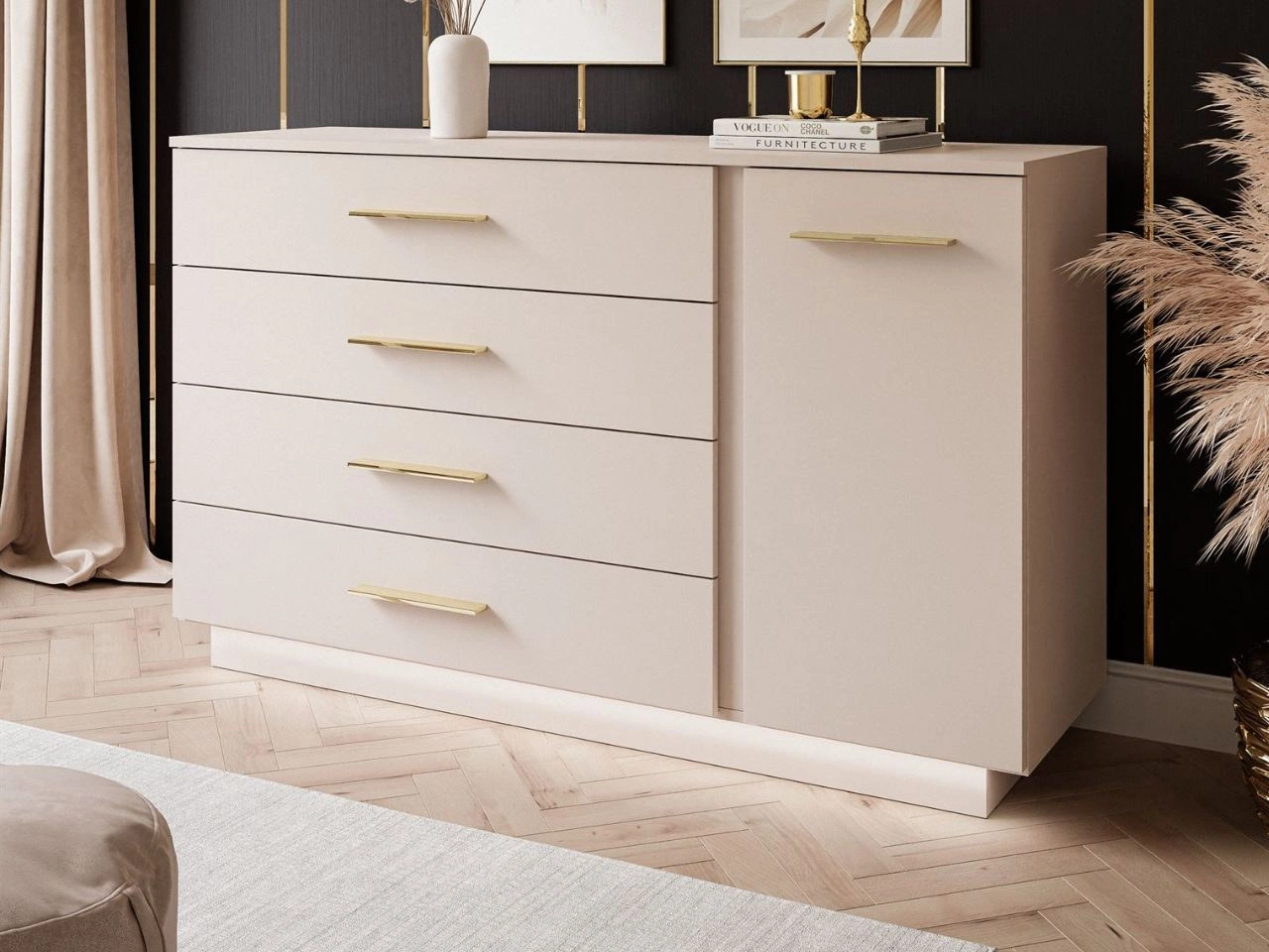 Kommode mit Türe, Schubladen und LED-Beleuchtung Nuveo Kaschmir