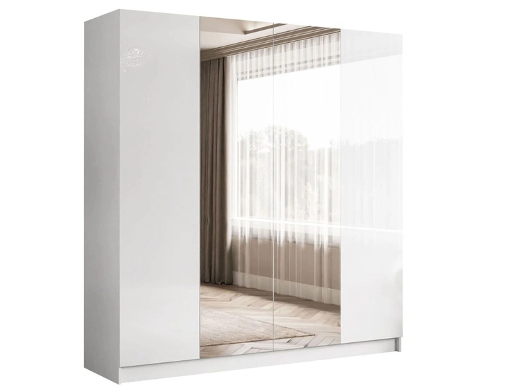 Kleiderschrank mit Drehtüren, Schubladen und Spiegeln Ameli Weiß Hochglanz