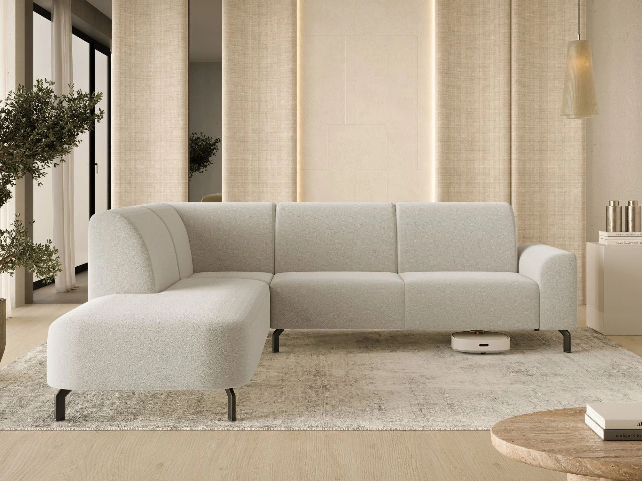 Ecksofa L-Form Links Regento Bouclé-Stoff Beige