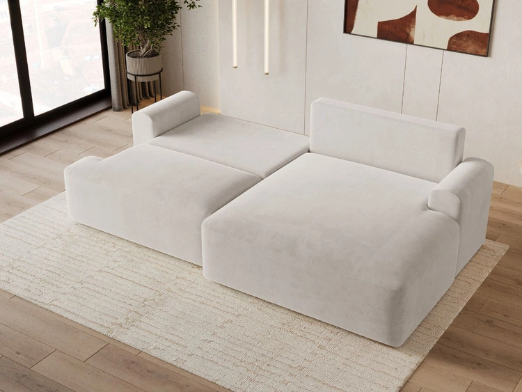 Ecksofa L-Form mit Schlaffunktion und Bettkasten Serene Rechts Hellbeige