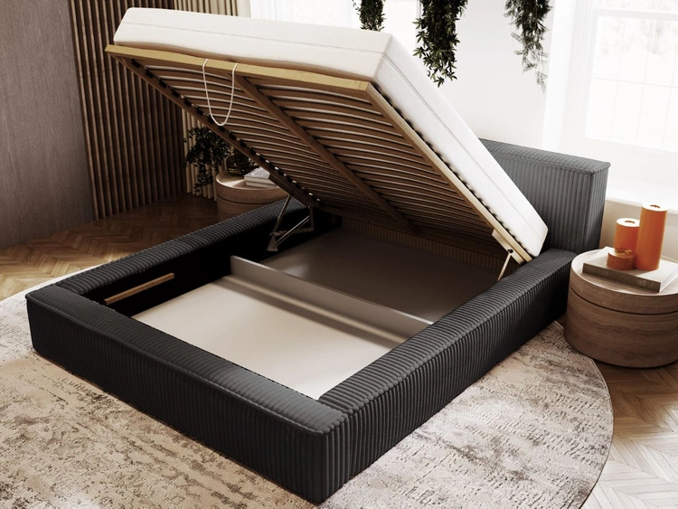 Polsterbett mit Bettkasten und Lattenrost 180x200 Lago Schwarz
