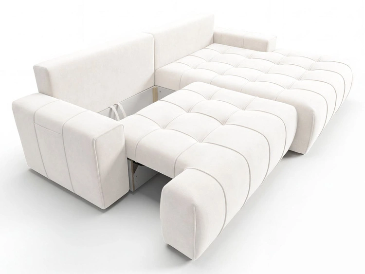 Ecksofa L-Form mit Schlaffunktion und Bettkasten Tulio Rechts Creme