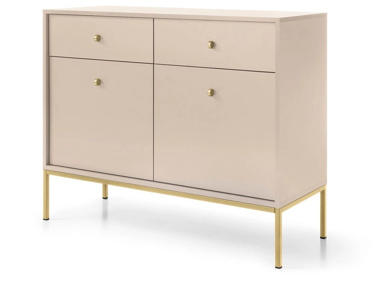 Kommode mit Türen sowie Schubladen mit Golden Metallbeinen 104 cm Amor Beige