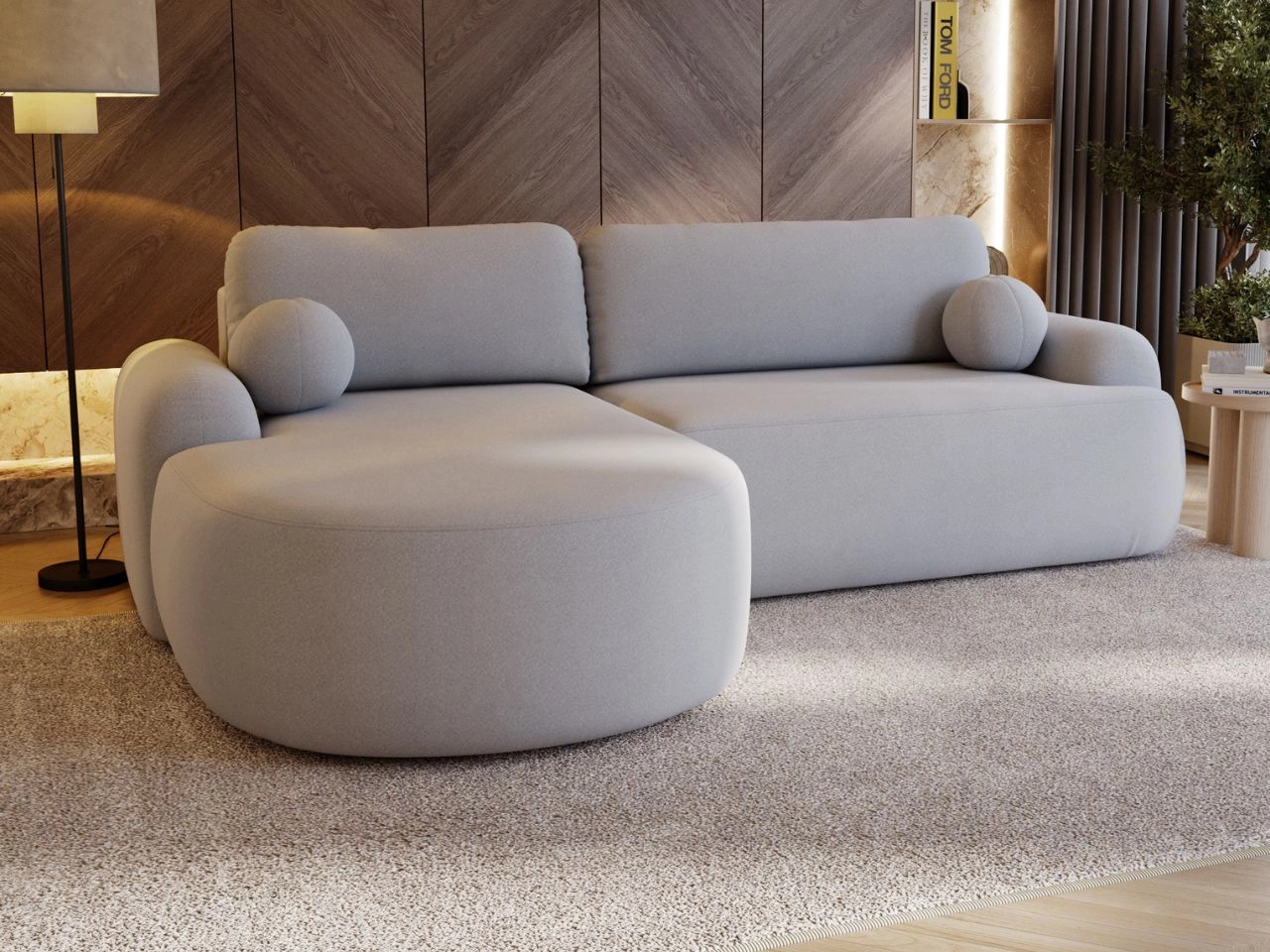 Ecksofa L-Form Links mit Schlaffunktion und Bettkasten Aurio Grau