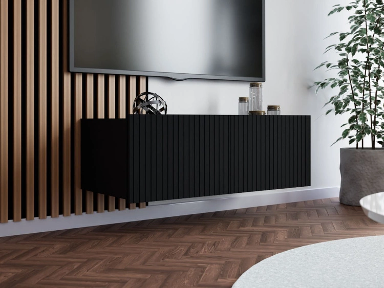 TV-Lowboard mit Türen 100 cm Kioto Schwarz matt