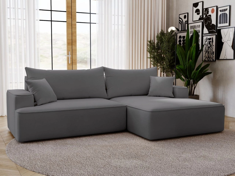 Ecksofa L-Form Rechts mit Schlaffunktion und Bettkasten California Grau