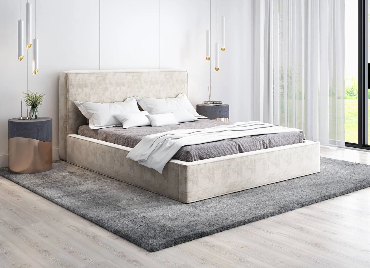 Samtbett Silvio 160x200 - Hellbeige