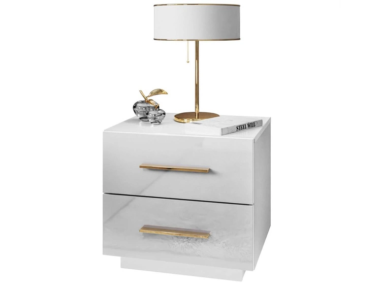 Nachttisch mit zwei Schubladen Nuveo Lux Weiß Hochglanz
