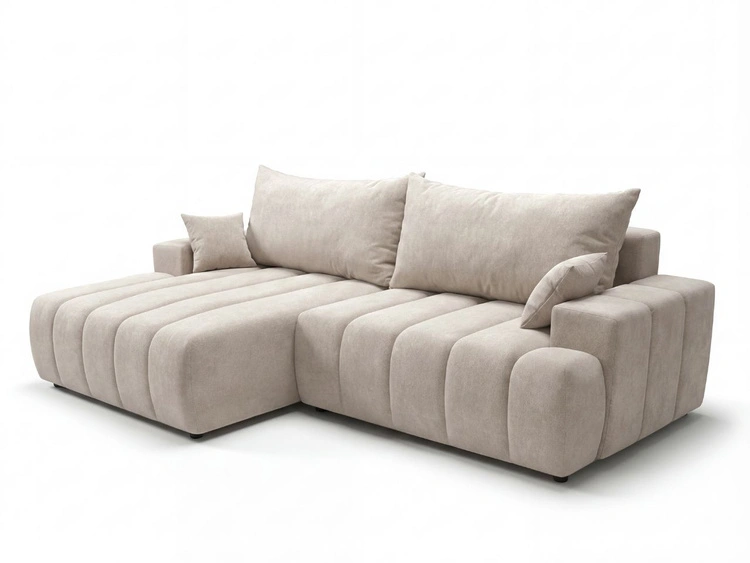 Ecksofa L-Form Links mit Schlaffunktion und Bettkasten Caleo Beige