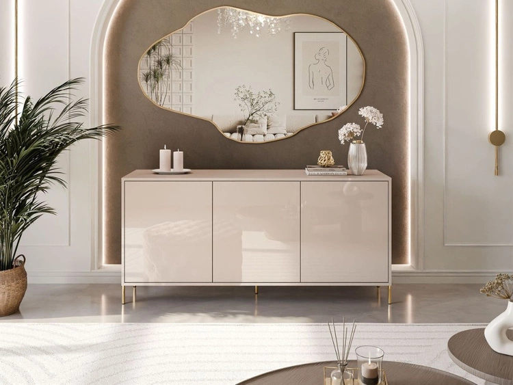 Dreitürige Kommode 154 cm auf goldfarbenen Metallbeinen Vivance Kaschmirglanz