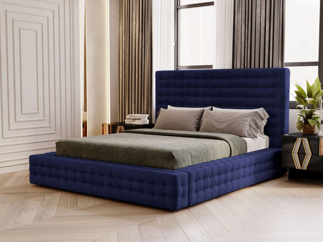 Polsterbett mit Bettkasten und Lattenrost 180x200 Barbados Blau