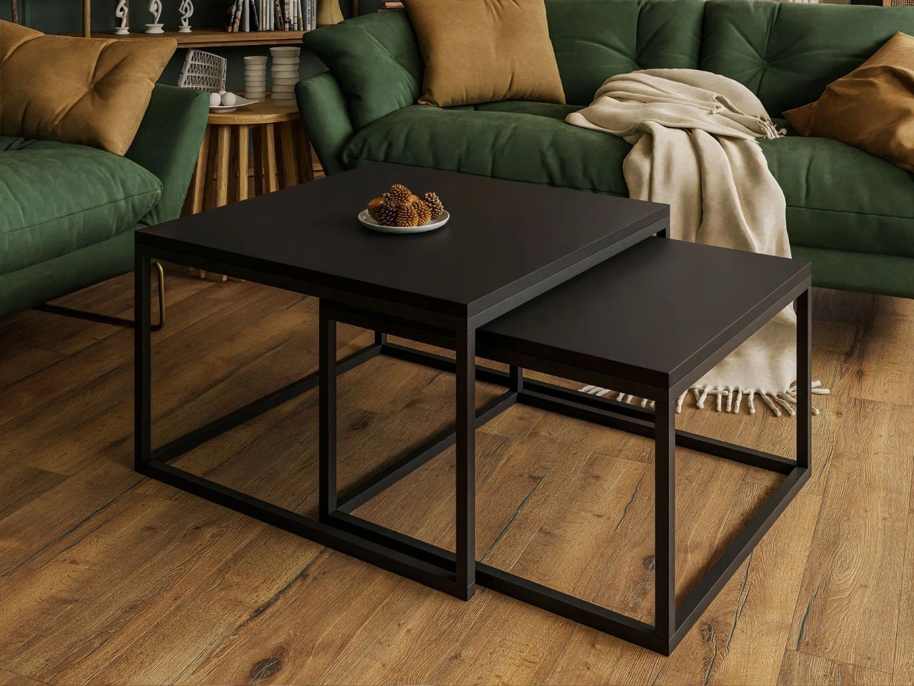 Couchtisch auf schwarzem Metallrahmen mit schwarzez Platte Asumi 36x42