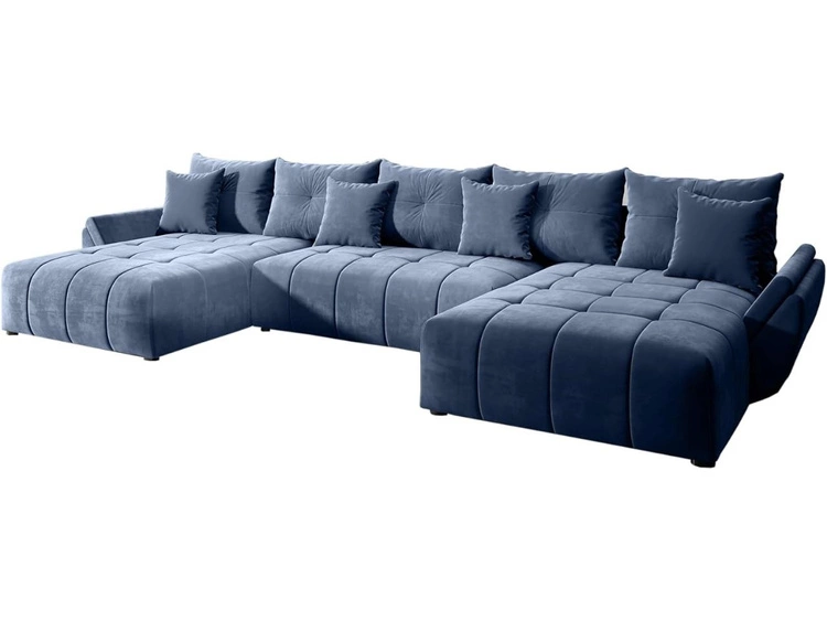 Wohnlandschaft mit Schlaffunktion und Bettkasten Decor U Hellblau