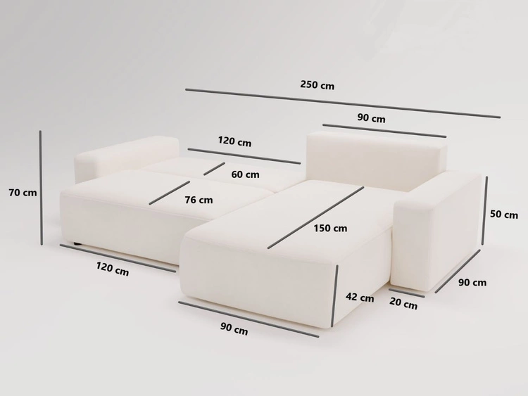 Ecksofa L-Form Rechts mit Schlaffunktion und Bettkasten Tazones Dunkelgrau