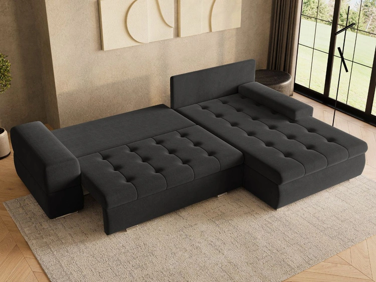 Ecksofa L-Form mit Schlaffunktion und Bettkasten Sonia Schwarz