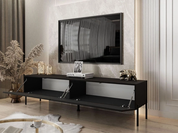 TV-Lowboard mit Türen auf Schwarzen Metallbeinen 175 cm Sorelle Schwarz Matt