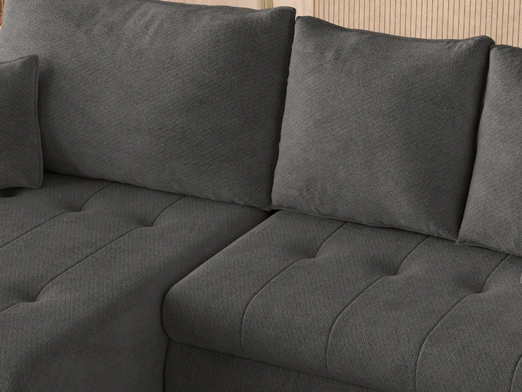Ecksofa L-Form mit Schlaffunktion und Bettkasten Lino Dunkelgrau