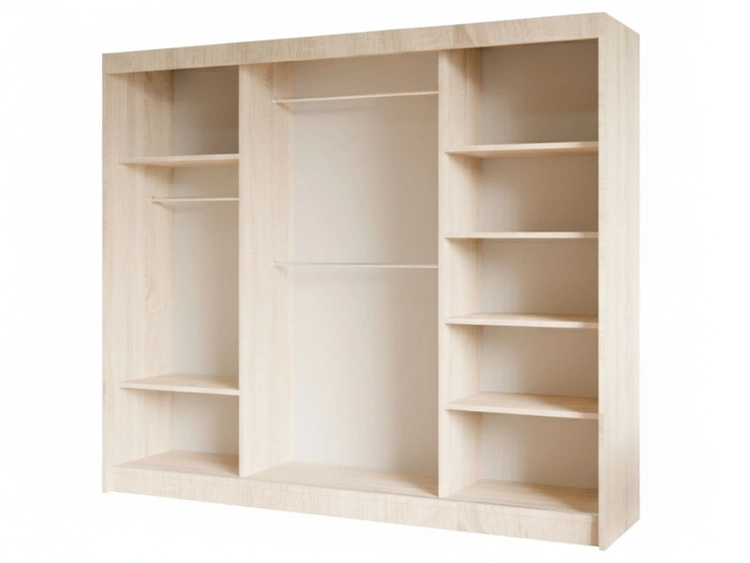 Schiebetürenschrank mit geriffelter Front und Spiegel 250 cm Fano Eiche Sonoma, Weiß