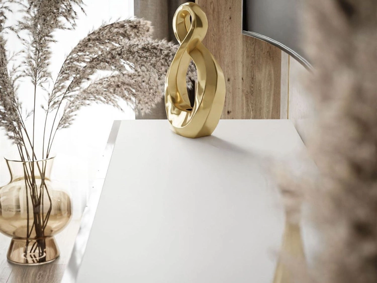 TV-Schrank im Glamour-Stil mit gefrästen Fronten und schwarzen Beinen Vionel Weiß glänzend