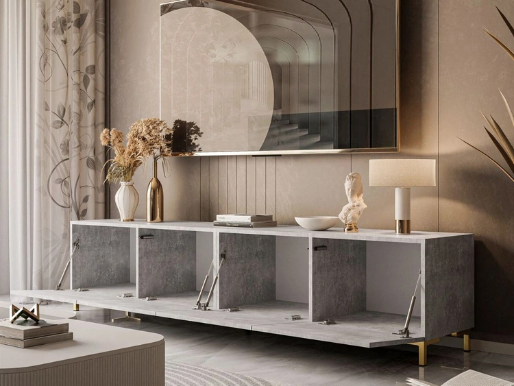 TV-Lowboard mit Türen auf Goldenen Beinen 200 cm Nodoo Beton