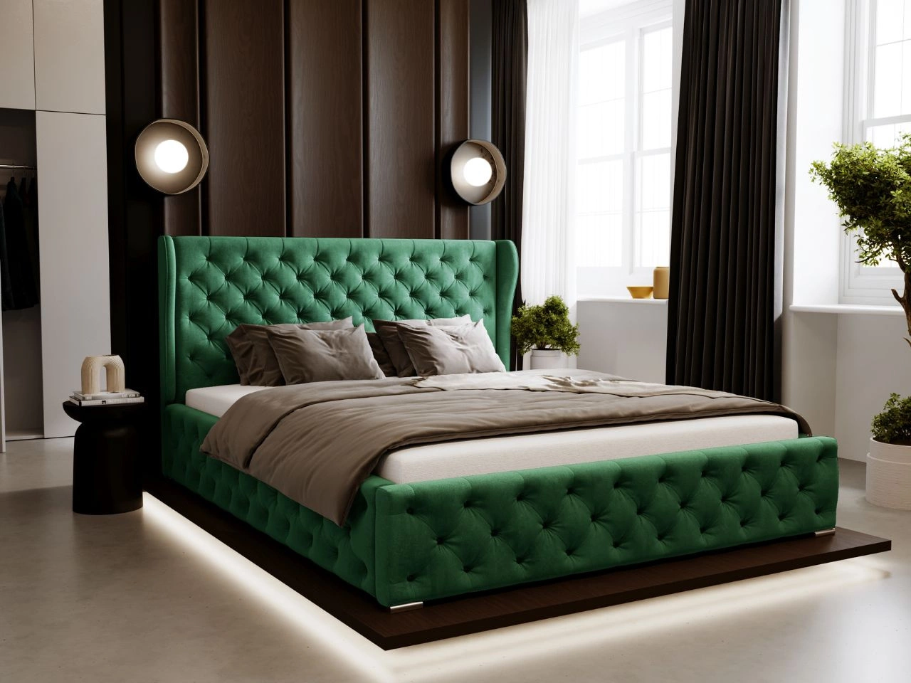 Polsterbett mit Bettkasten und Lattenrost 140x200 Kingston Grün