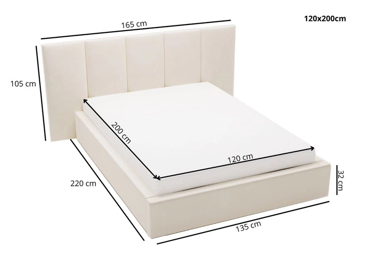Polsterbett mit Bettkasten und Lattenrost 120x200 Lizbona  Beige