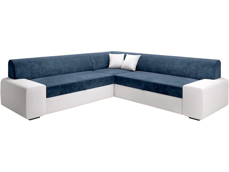 Ecksofa L-Form Rechts mit Schlaffunktion und Bettkasten Fresto Maxi Dunkelblau, Weiß