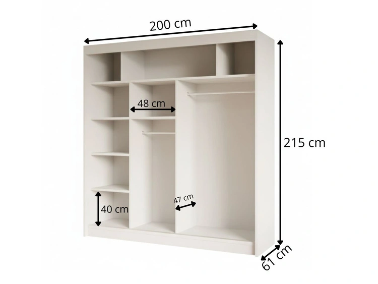 Schiebetürenschrank mit geriffelter Front 200 cm Fano Eiche Sonoma, Weiß