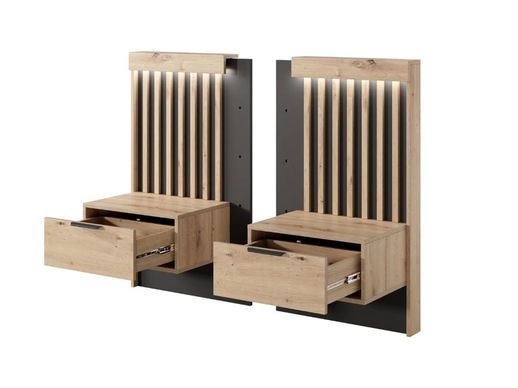Set aus zwei Nachttischen Turia Eiche Artisan, Anthrazit