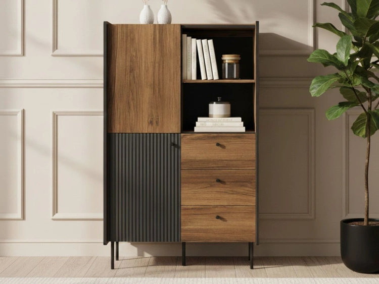 Wohnzimmermöbel-Set Pascale Warmia Nussbaum, Schwarz